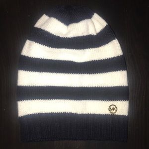 Michael Kors black and white striped beanie